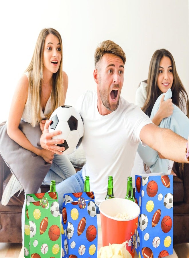 Pinsit 30PCS Paper Sports Party Favors Bags, Baseball Party Bags, Soccer Baseball Football Basketball Goodie Bag without Handles, Treat Candy Bag for Birthday, 9.45 x 5.12 x 3.15 Inches(Green+Blue) - Image 5
